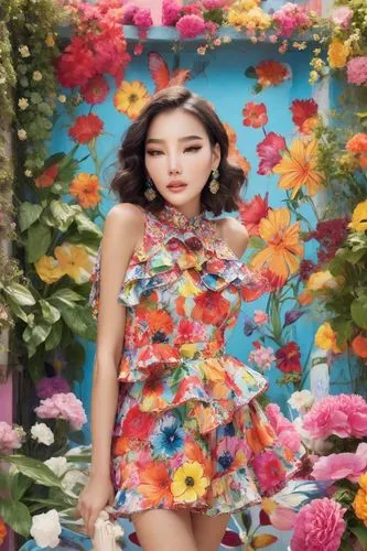 a woman,girl in flowers,floral background,flower fairy,floral,colorful floral,flower background,flower wall en,floral dress,beautiful girl with flowers,japanese floral background,floral frame,garden f