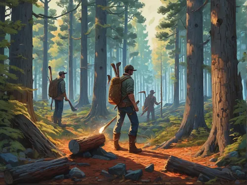 forest workers,game illustration,hunting scene,woodsman,logging,hikers,forest walk,forest background,forest workplace,farmer in the woods,spruce forest,old-growth forest,lumberjack,forest animals,game art,scouts,the forests,pine forest,redwoods,forest,Conceptual Art,Daily,Daily 31