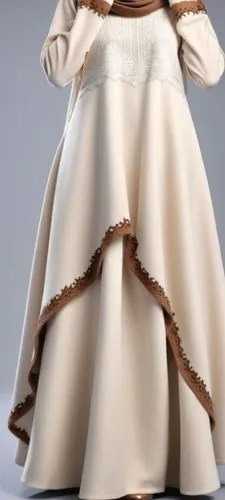 Wool design For Muslim hijab digital drawing with 3d with blain  design and long skirt with winter design wool design with wool design with brown and ofwhite with brown pattern from the chest ,a woman