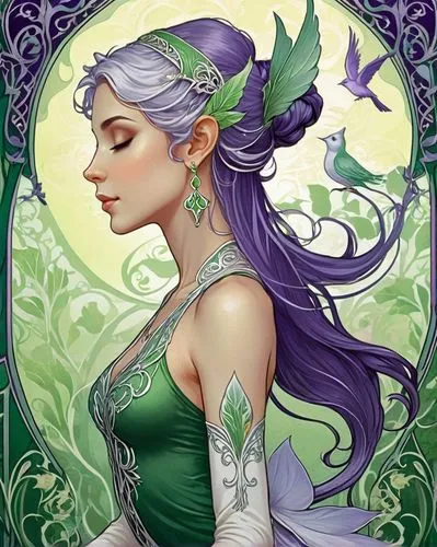 fairie,fae,faery,faerie,celtic queen,violet,Illustration,Retro,Retro 13