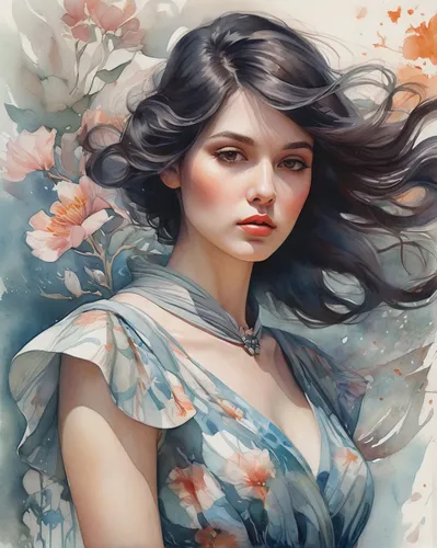 girl in flowers,fantasy portrait,flora,eglantine,mystical portrait of a girl,jasmine blossom,orange blossom,falling flowers,flower painting,rosa ' amber cover,floral background,jasmine blue,japanese floral background,fantasy art,beautiful girl with flowers,flower fairy,romantic portrait,kahila garland-lily,blue hydrangea,magnolia,Conceptual Art,Fantasy,Fantasy 28