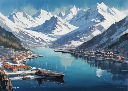 zermatt,sognefjord,alpine village,lake lucerne region,alpine region,flåm,harbor,high alps,the alps,alps,alps elke,bernese oberland,fishing village,winter landscape,nordland,alpsee,fjords,ortler winter,swiss,fjord,Illustration,Paper based,Paper Based 05