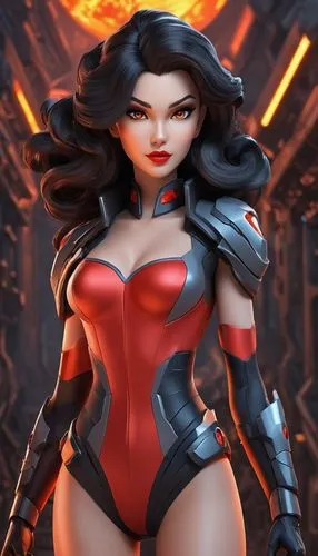 Realistic photo of a model with bold, dramatic makeup, smoky eyes, and red lips.,a cartoon character dressed like an astronaut girl,lilandra,blackfire,sirotka,madelyne,voom,fiery,Unique,3D,3D Characte