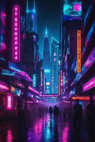 cyberpunk,shinjuku,shanghai,vapor,tokyo city,tokyo,neon lights,futuristic,colorful city,aesthetic,neon,taipei,futuristic landscape,fantasy city,metropolis,neon arrows,80s,hong kong,ultraviolet,neon light,Conceptual Art,Sci-Fi,Sci-Fi 26