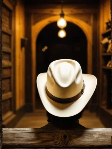 заменить на декорации в стиле ковбойский вестерн,the cowboy hat is hanging off the wall in a room,panama hat,akubra,hat retro,homburg,men's hat,brown hat