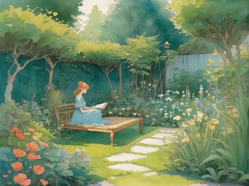 girl in the garden,garden bench,in the garden,yellow garden,gardening,garden-fox tail,the garden,girl studying,green garden,little girl reading,nursery,garden fairy,garden,english garden,work in the garden,to the garden,garden bird,cottage garden,idyll,girl picking flowers,Illustration,Paper based,Paper Based 17