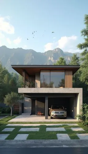 3d rendering,modern house,house in the mountains,house in mountains,mid century house,render