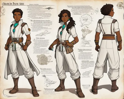 costume design,male character,tassili n'ajjer,main character,quarterstaff,martial arts uniform,lady medic,female doctor,concept art,brown sailor,carrack,biblical narrative characters,bodice,tiana,protected cruiser,newt,sci fiction illustration,euclid,pathfinders,sackcloth textured,Unique,Design,Character Design