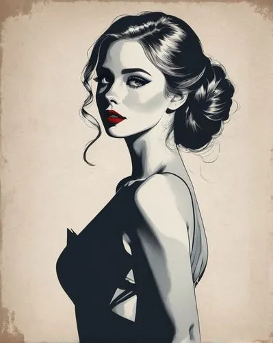 fashion illustration,vintage woman,art deco woman,vintage girl,retro pin up girl,retro woman,pin up girl,pin-up girl,vintage drawing,fashion vector,pin up,pin ups,twenties women,vesper,retro women,vintage women,red lips,pin-up,chignon,retro girl,Illustration,Black and White,Black and White 33