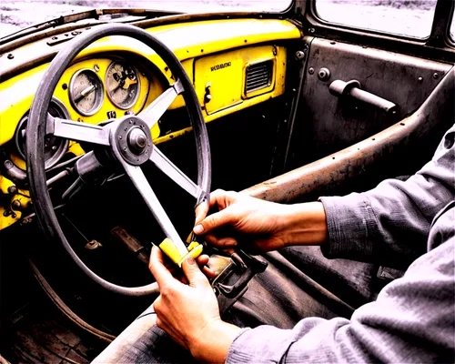 steering wheel,driver's cab,gear lever,steering,leather steering wheel,oldtimer car,racing wheel,vintage car,vintage vehicle,yellow taxi,opel captain,steering part,the vehicle interior,tachometer,car interior,opel record p1,gear stick,veteran car,behind the wheel,antique car,Illustration,Black and White,Black and White 30