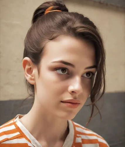 orange,orange color,teen,portrait of a girl,bun,cute,semi-profile,young woman,adorable,girl portrait,daisy 2,beautiful face,orange half,daisy 1,model,pretty young woman,angelica,female model,beautiful young woman,rye,Photography,Natural