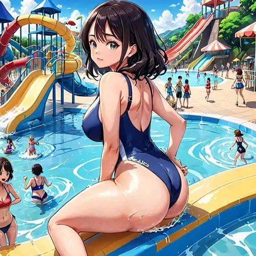 fubuki,water park,waterpark,summer background,yanmei,waterslides,kumiko,haruhi,megumi,shimei,kawakami,sanya,idolmaster,kawaii people swimming,amusement park,swimsuits,beach background,waterslide,keijo,hiratsuka,Anime,Anime,Traditional