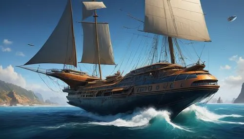 caravel,sea sailing ship,galleon,sail ship,sailing ship,sea fantasy,windjammer,three masted sailing ship,sailing ships,schoolship,pirate ship,commandeer,piracies,whaleship,tallship,privateering,merchantman,voyaging,sailing blue yellow,skyship,Conceptual Art,Sci-Fi,Sci-Fi 01