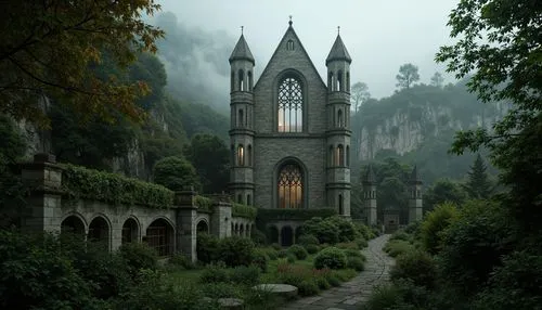 rivendell,haunted cathedral,nargothrond,briarcliff,theed,mirkwood,gondolin,morganville,gothic church,riftwar,erebor,monastery,hogwarts,castle of the corvin,lourdes,fairy tale castle,cathedrals,monasteries,witch's house,ghost castle