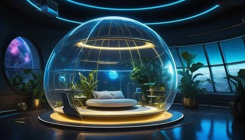 electrohome,ufo interior,spaceship interior,terrarium,sky space concept,sickbay,futuristic,modern room,futuristic landscape,spacehab,infusoria,sky apartment,space capsule,incubator,sleeping room,aquarium,futuristic architecture,plasma lamp,interior design,airlock,Illustration,American Style,American Style 01