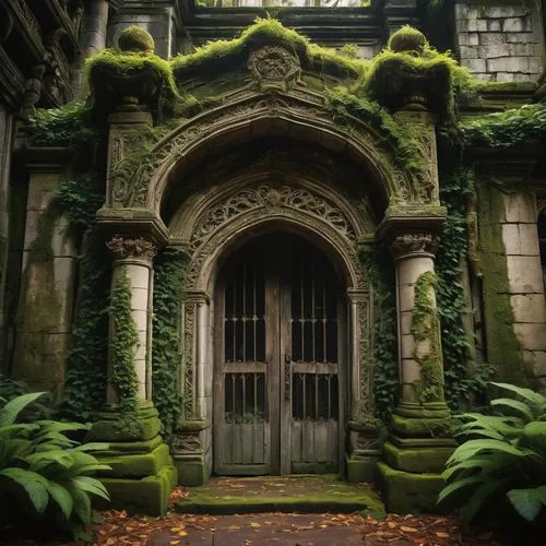 yaddo,altgeld,ghost castle,creepy doorway,haunted cathedral,haunted castle,doorways,greystone,crypts,witch's house,fairy tale castle,front door,doorway,brympton,fairytale castle,olympia washington,fairy door,mossy,garden door,witch house,Illustration,Japanese style,Japanese Style 05