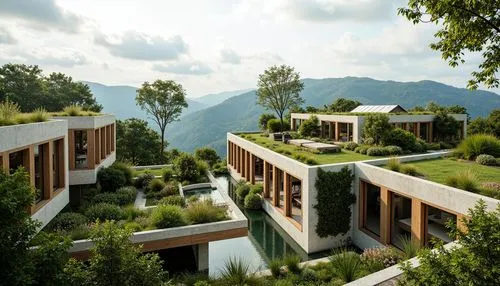 amanresorts,ecovillages,zumthor,lefay,ecovillage,roof landscape,cube stilt houses,grass roof,3d rendering,bamboo plants,sempervirens,ranikhet,tungsha,terraces,house in the mountains,danyang eight scenic,forest house,cubic house,dilijan,building valley