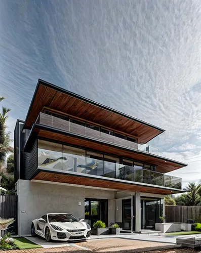 garden front  ,up  light ,grey floor tone inside ,red supercar ,modern house,folding roof,modern architecture,luxury home,garage door,cubic house,modern style,metal roof,glass roof,beautiful home,cube