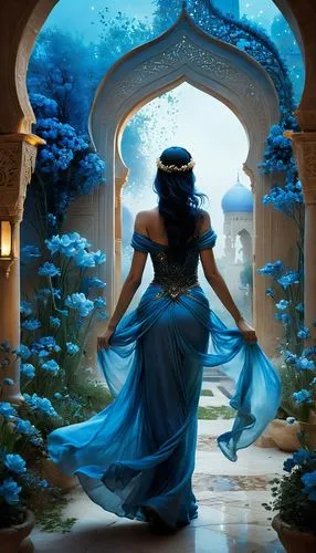 fantasy picture,blue rose,fantasia,enchanted,jasmine blue,cendrillon,Conceptual Art,Fantasy,Fantasy 11