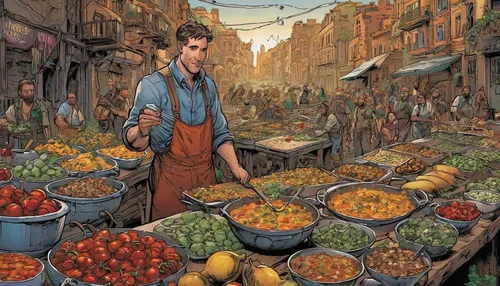 vegetable market,fruit market,the market,farmer's market,market vegetables,market,greengrocer,farmers market,marketplace,souk,large market,grand bazaar,market fresh vegetables,merchant,vendors,vendor,medieval market,grocer,hippy market,principal market,Illustration,American Style,American Style 04