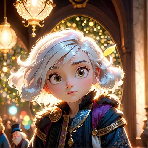 white highlight hair,elsa,elf,cg artwork,christmas banner,violet head elf,the snow queen,rapunzel,pixie-bob,christmas wallpaper,lux,fantasy portrait,aurora,christmas trailer,show off aurora,fairy tale