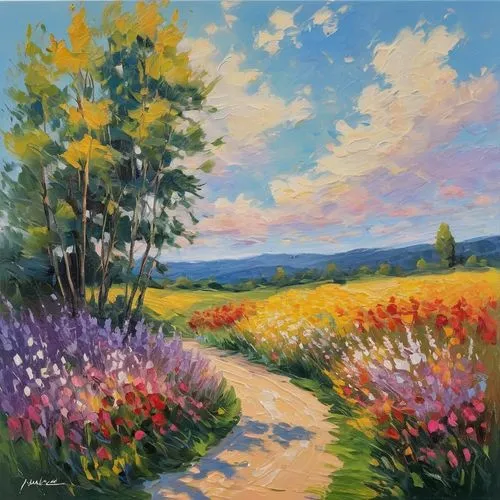 meadow in pastel,lupines,purple landscape,blanket of flowers,field of flowers,flower field,flowers field,primavera,flower meadow,meadow landscape,salt meadow landscape,flower painting,blooming field,flowering meadow,guillaumin,luhe,wildflowers,moniquet,impressionist,wildflower meadow,Conceptual Art,Oil color,Oil Color 10