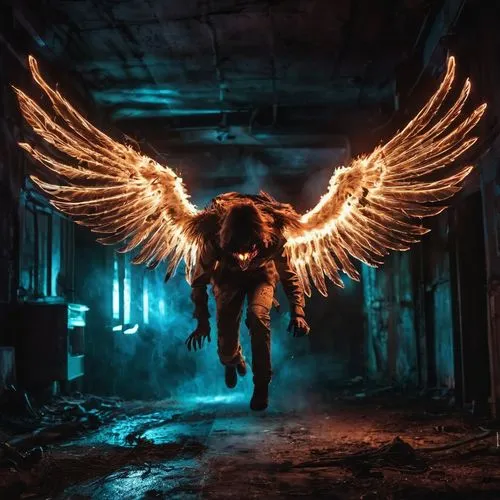 fallen angel glow rotten rusted scary horror darkness neon wings evil ghost war apocalypse fly levitation wolfs ,archangel,business angel,guardian angel,wings,fallen angel,the archangel,angel,fire ang