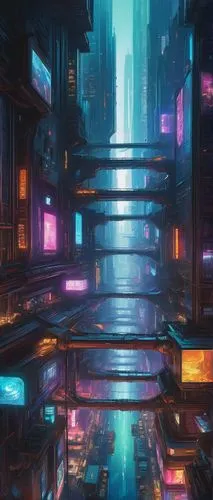 cybercity,cityscape,cybertown,metropolis,colorful city,cyberpunk,cyberia,fantasy city,futuristic landscape,synth,cyberscene,microdistrict,city at night,cyberport,cityzen,areopolis,bladerunner,cyberworld,hypermodern,urban,Illustration,Realistic Fantasy,Realistic Fantasy 03