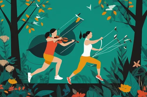 nordic walking,happy children playing in the forest,throwing leaves,javelin throw,children jump rope,orienteering,ballerina in the woods,archery,trekking poles,hikers,long-distance running,vector illustration,hiking equipment,forest workers,musicians,bows and arrows,skipping rope,jump rope,workout icons,bow and arrow,Illustration,Vector,Vector 13