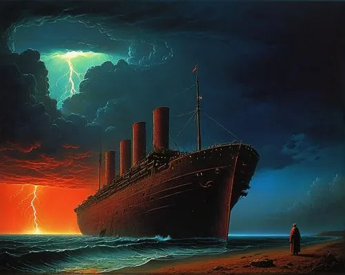 ocean liner,aurora australis,troopship,titanic,queen mary 2,sea fantasy,tour to the sirens,shipwreck,ghost ship,ship of the line,shipping industry,ship wreck,the wreck of the ship,the ship,factory ship,caravel,graf-zepplin,ship,inflation of sail,victory ship,Conceptual Art,Oil color,Oil Color 16