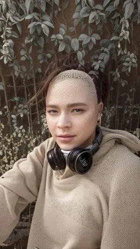 a woman sits wearing headphones and is looking at the camera,ai,rachwalski,bobinska,ptychadena,lenderman,Common,Common,Natural