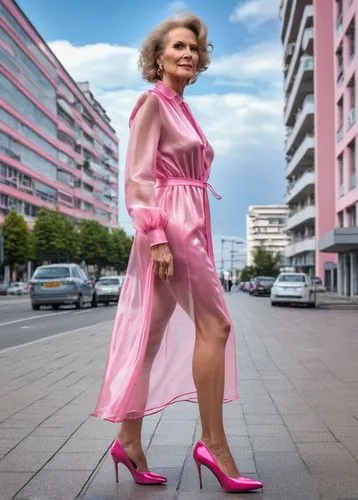 50 years old woman in transparent pink oilcoat dress and high heels,angelyne,minogue,baranski,agnetha,habermann,goldfrapp,pink shoes,fonda,margreiter,veruschka,kommissar,schlager,feldshuh,fraulein,che