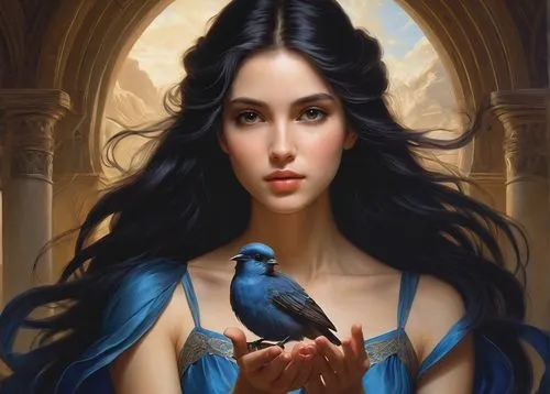 blue bird,arwen,blue enchantress,fantasy art,fantasy portrait,seregil,dixit,fantasy picture,sorceress,sigyn,arryn,blue parrot,mervat,ravenloft,raven girl,corvidae,drusilla,morgana,sorceresses,raven bird,Conceptual Art,Fantasy,Fantasy 28