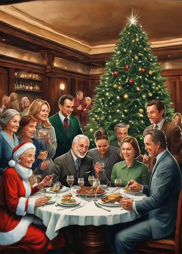 Write a heartwarming tale about a family reunion that takes place at Wollensky Grill on Christmas Eve.,modern christmas card,christmas circle,christmas card,the occasion of christmas,xmas card,vintage