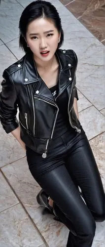 leather jacket,asian woman,black leather,su yan,pi mai,siu mei,leather,azerbaijan azn,kim,phuquy,asian,female model,goth woman,punk,chair png,tu le,bolero jacket,gỏi cuốn,xuan lian,chio,Photography,General,Realistic