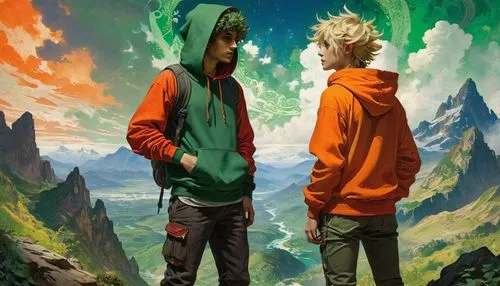 fantasy art,Deku,Bakugou,hiking,mountains,Conceptual Art,Fantasy,Fantasy 05