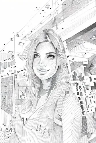 beautiful girl ,a drawing of a woman ,city ​​portrait,sketch,art,Design Sketch,Design Sketch,Hand-drawn Line Art