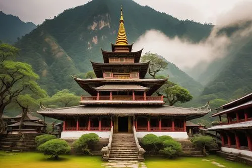 buddhist temple,asian architecture,rinchen,gompa,dzogchen,hall of supreme harmony,stone pagoda,dharmsala,gewog,buddha tooth relic temple,the golden pavilion,buddhist temple complex thailand,trongsa,buddhists,tungsha,thai temple,milarepa,buddhahood,tsechu,yongyut,Art,Artistic Painting,Artistic Painting 25