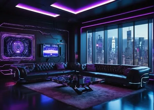 nightclub,apartment lounge,spaceship interior,ufo interior,livingroom,modern room,cyberpunk,game room,computer room,living room,apartment,great room,playroom,luxe,sky apartment,an apartment,ultraviolet,cyberscene,lounge,interior design,Conceptual Art,Sci-Fi,Sci-Fi 09