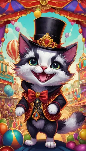 ringmaster,circus animal,tea party cat,oktoberfest cats,figaro,christmas cat,circus,hatter,game illustration,cartoon cat,lucky cat,circus show,cheshire,chinese pastoral cat,napoleon cat,circus tent,magician,cat sparrow,cat,cat image,Illustration,Abstract Fantasy,Abstract Fantasy 10