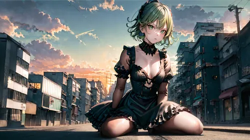 meteora,heavy object,anime japanese clothing,vocaloid,anime 3d,anime girl,wiz,uruburu,anime,background images,a200,anime cartoon,heavy cruiser,medusa,shinjuku,unknown,background image,dusk background,tiki,girl sitting