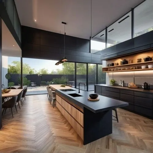 MATTE BLACK WALL TILES,modern kitchen interior,modern kitchen,kitchen design,modern minimalist kitchen,kitchen interior,dark cabinets,tile kitchen,big kitchen,dark cabinetry,chefs kitchen,interior mod