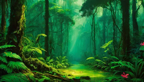 rainforest,green forest,rain forest,fairy forest,forest landscape,elven forest,forest background,tropical and subtropical coniferous forests,enchanted forest,valdivian temperate rain forest,forest of dreams,green landscape,holy forest,forest glade,fairytale forest,greenforest,green wallpaper,the forest,tropical jungle,forest,Art,Classical Oil Painting,Classical Oil Painting 44