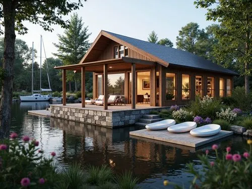 summer cottage,pool house,summer house,house by the water,3d rendering,summerhouse,small cabin,cottage,boat house,house with lake,inverted cottage,boathouse,render,landscaped,chalet,beautiful home,bungalows,holiday villa,the cabin in the mountains,houseboat