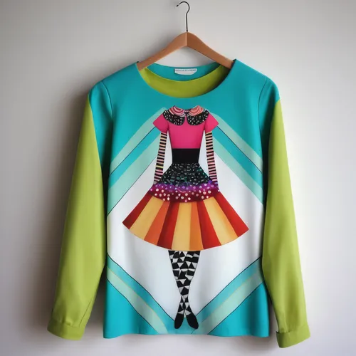 Create a funky shirt with vibrant colors and geometric patterns,long-sleeved t-shirt,knitting clothing,bicycle jersey,sewing pattern girls,long-sleeve,80's design,retro eighties,fashionable clothes,la