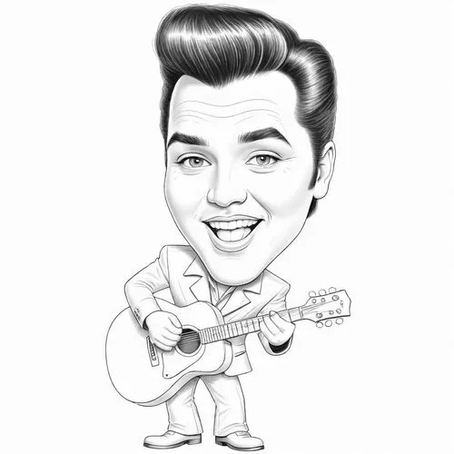 pencil drawing style  Julius Leblanc Stewart,a caricature of elvis presley holding his guitar,elvis presley,elvis,rockabilly,retro 1950's clip art,rockabilly style,presley,Design Sketch,Design Sketch,