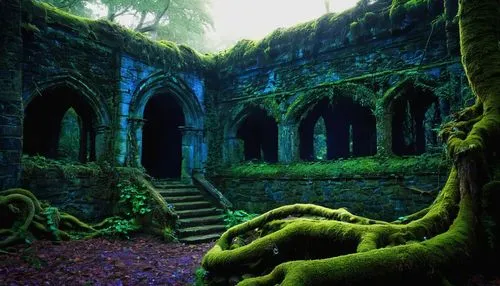 forest chapel,sunken church,hall of the fallen,ruins,abandoned place,witch's house,moss,castle ruins,abandoned places,ghost castle,ireland,the ruins of the,elven forest,forest moss,fairytale castle,ruined castle,mausoleum ruins,haunted cathedral,haunted castle,fairytale forest,Illustration,Paper based,Paper Based 21