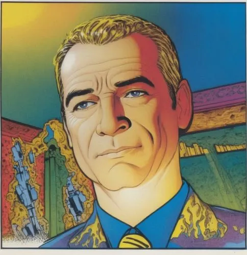 a man wearing a shirt and tie in front of an abstract painting,miracleman,palmiotti,steranko,marvelman,corben,grummett,Illustration,American Style,American Style 14