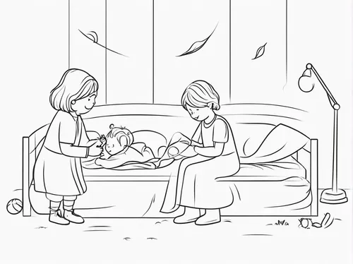 Write a heartwrenching scene where a parent reprimands a child for playing with a dangerous sleep thorn.,coloring page,coloring pages,coloring pages kids,room newborn,line art children,nativity,infant