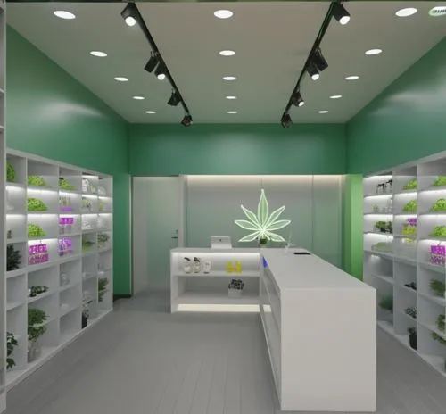 modern, light leds, green, gray floor, 
,dispensary,dispensaries,pharmacies,pharmacie,perfumery,drugstore,pharmacy,cosmetics counter,drugmakers,drugstores,nutrilite,biotherm,buy weed canada,soap shop,